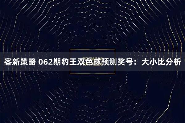 客新策略 062期豹王双色球预测奖号：大小比分析
